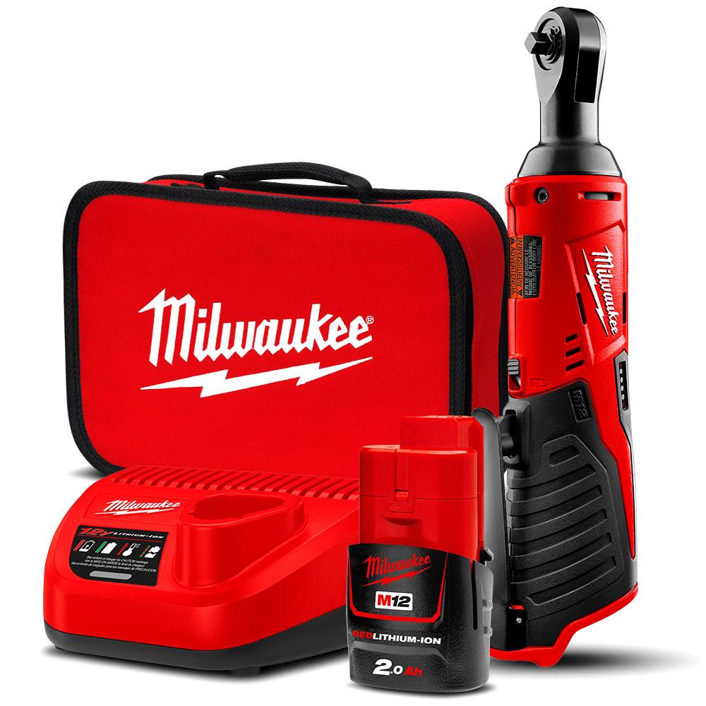 Milwaukee M12IR 201B 12V 2.0Ah Li Ion Cordless 3 8 Ratchet Combo Kit