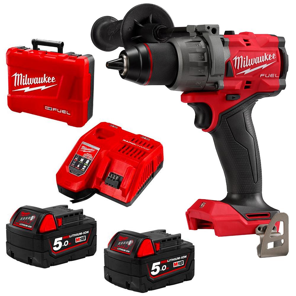 Milwaukee M18FPD3502C 18V 5.0Ah Li ion Cordless Brushless FUEL GEN 4 13mm Hammer Drill Driver Combo Kit