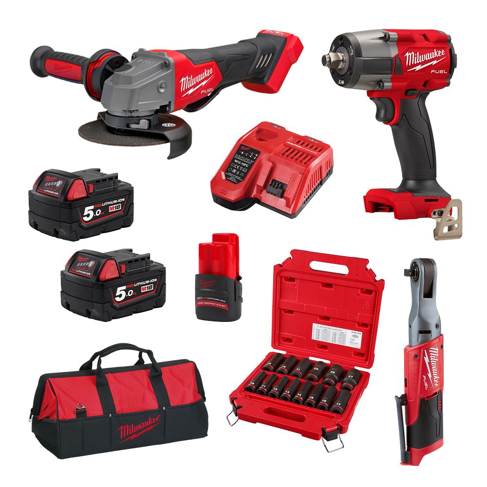 Milwaukee M18FPP3AC523B 18V 5.0Ah Li ion Cordless 3pce Combo Kit Power Pack Combo Kit