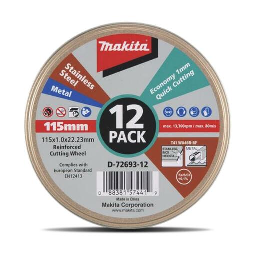 Makita D 72693 12 12 Pack 115mm 4 1 2 INOX Cut Off Wheels