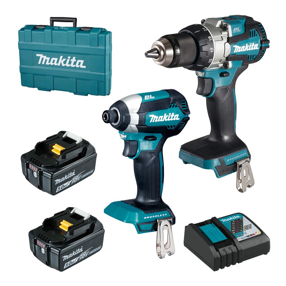 Makita DLX2507T 18V 5Ah LXT Li ion Cordless Brushless 2pce Hammer Driver Drill and Impact Driver Combo Kit