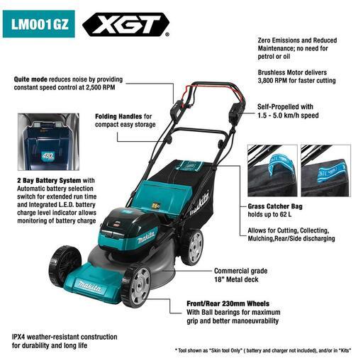 Makita LM001GZ 40Vmax XGT Brushless 480mm 18 Self Propelled Lawn mower Skin Only