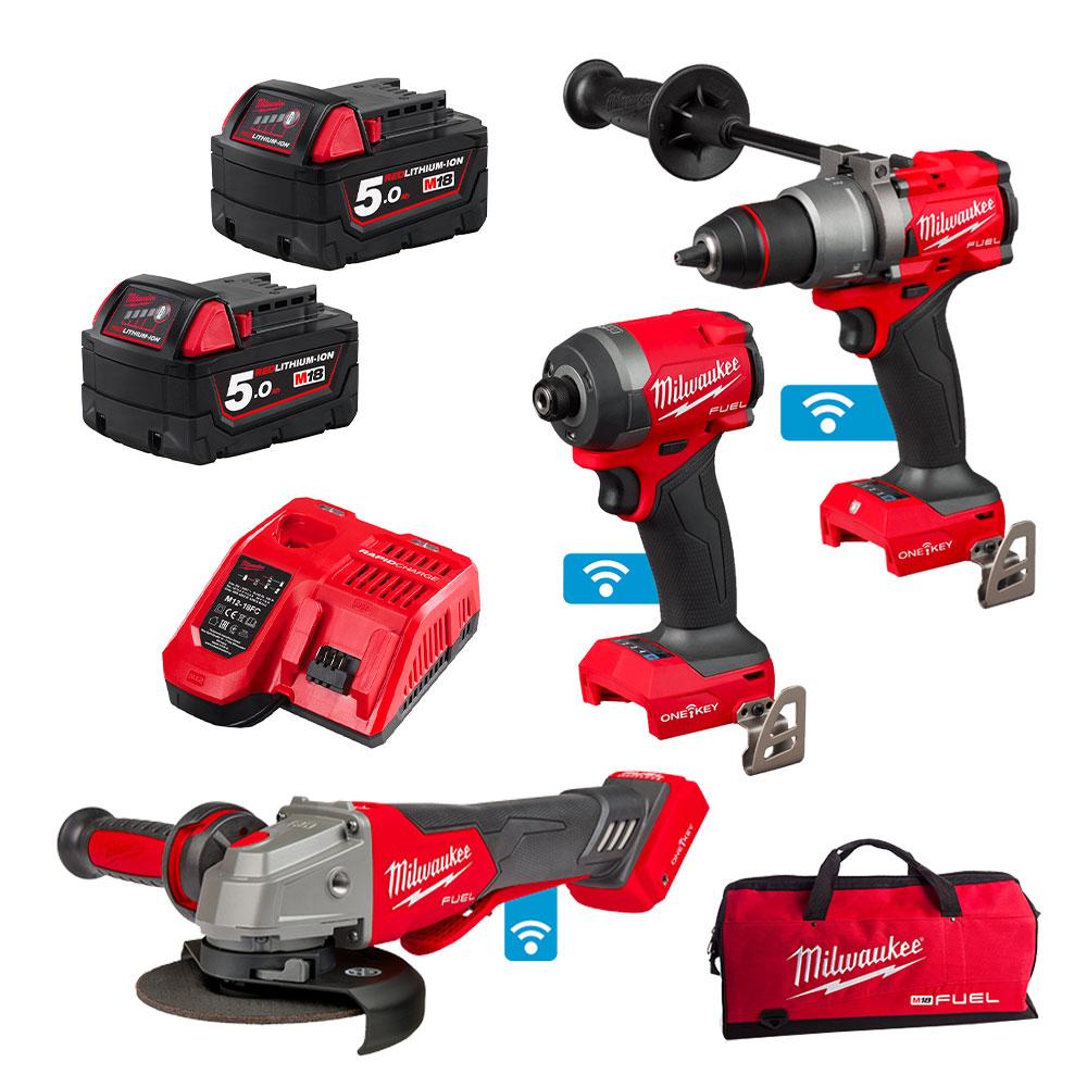 Milwaukee M18ONEPP3A3502B 18V 5.0Ah Li ion Cordless FUEL ONE KEY 3pce Combo Kit Power Pack