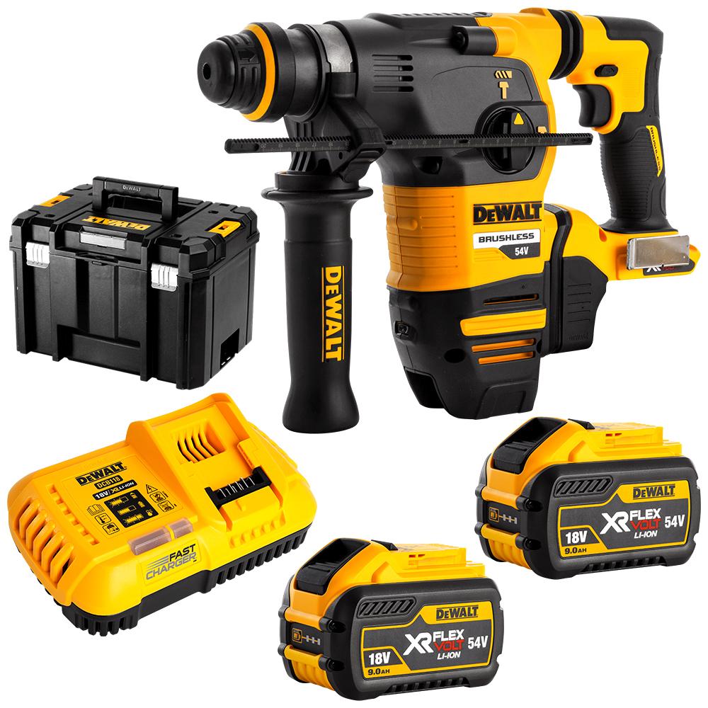 DeWalt DCH333X2 XE 54V FlexVolt XR Li Ion Cordless Brushless 3 Mode 3KG SDS Plus Rotary Hammer Combo Kit