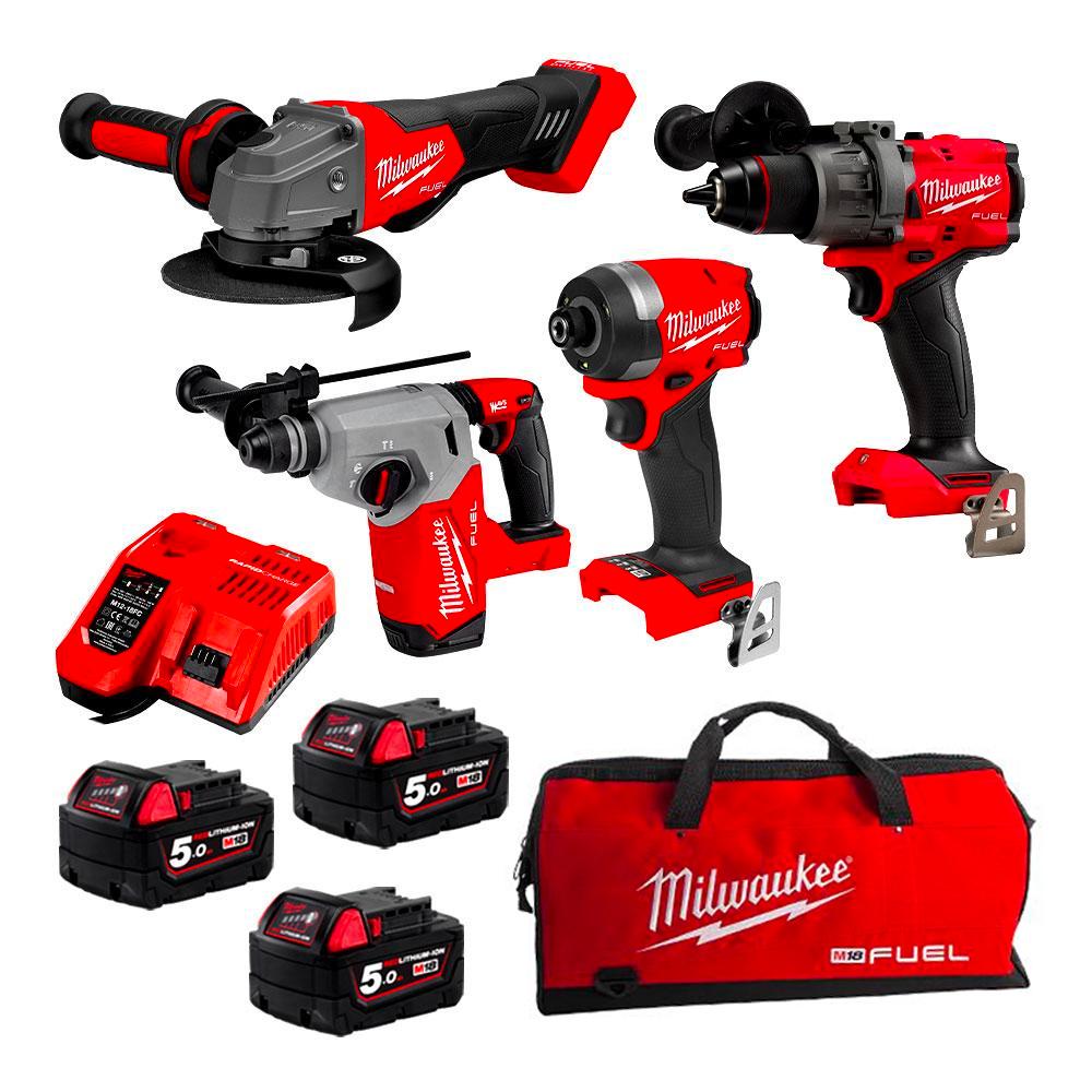 Milwaukee M18FPP4A3503B 18V 5.0Ah Li ion Cordless FUEL 4pce Combo Kit Power Pack