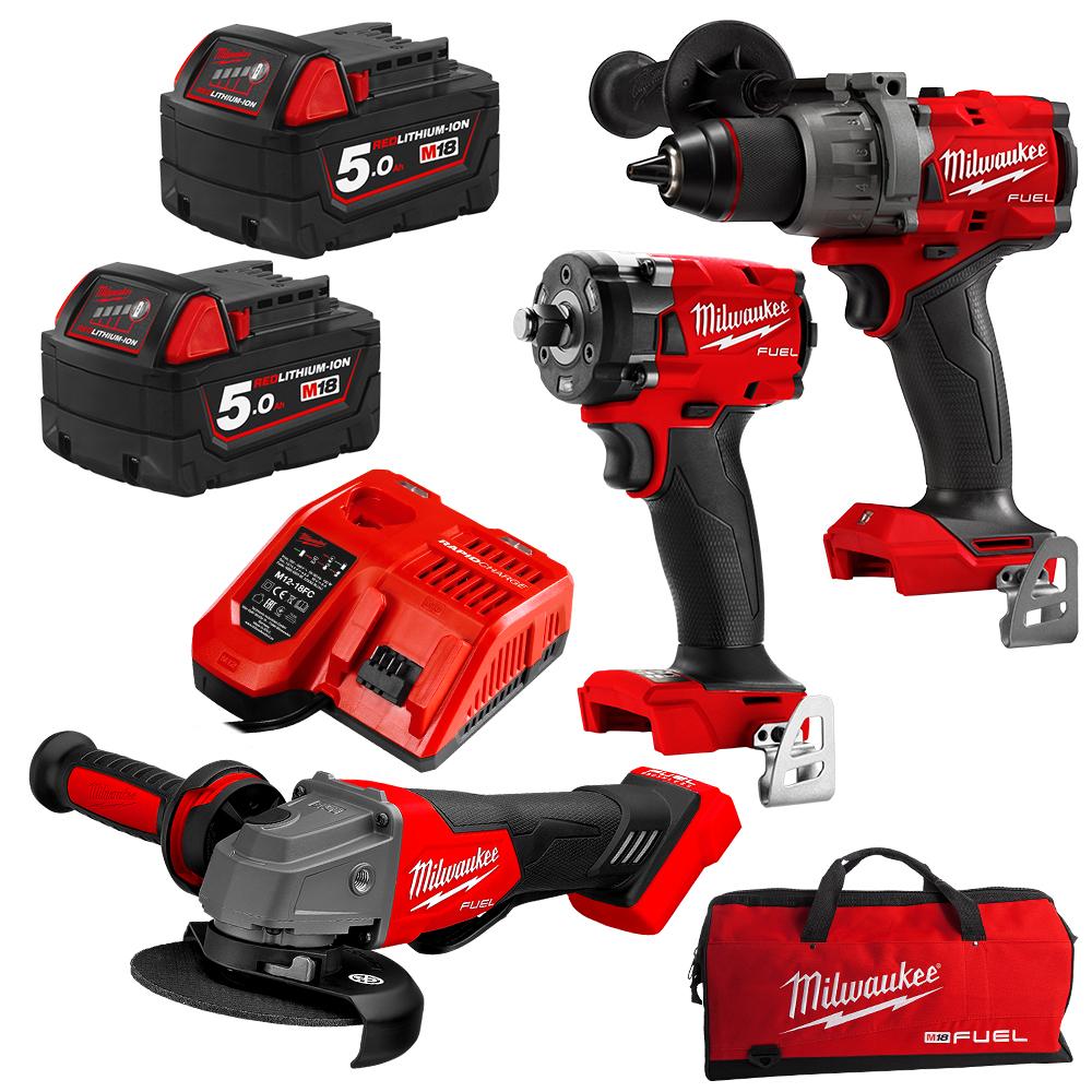 Milwaukee M18FPP3B3502B 18V 5.0Ah Li ion Cordless Fuel 3pce Combo Kit Power Pack