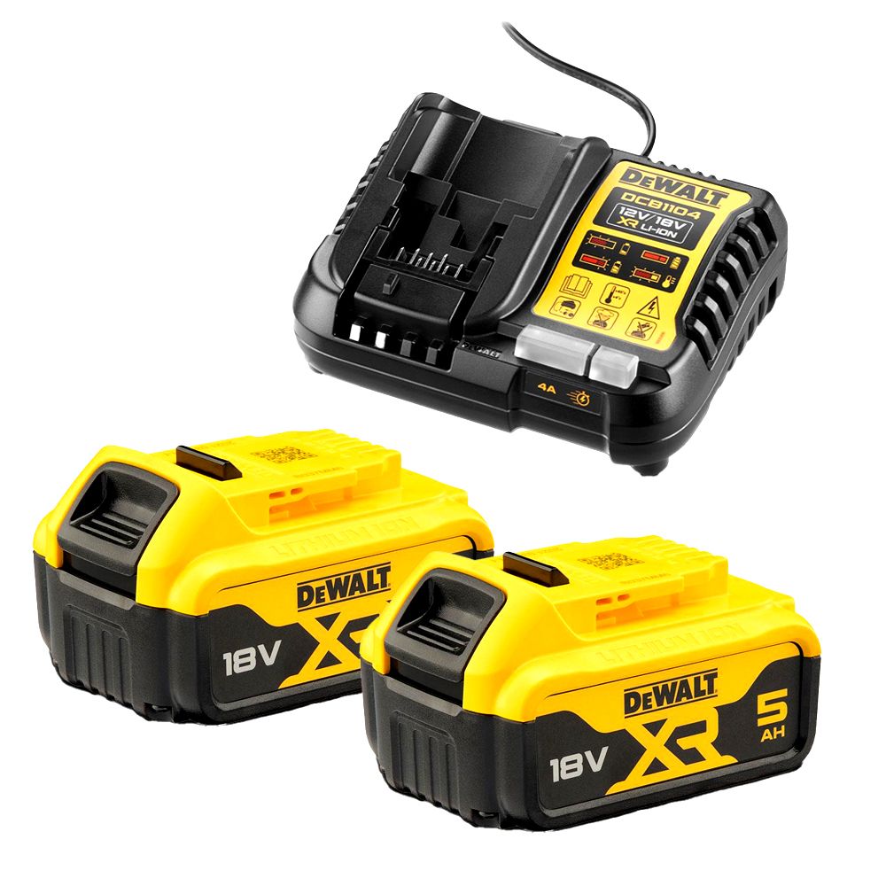 DeWalt DCB1104P2 XE 18V 5.0Ah XR Li Ion Cordless Slide Battery with Battery Charger Starter Combo Kit