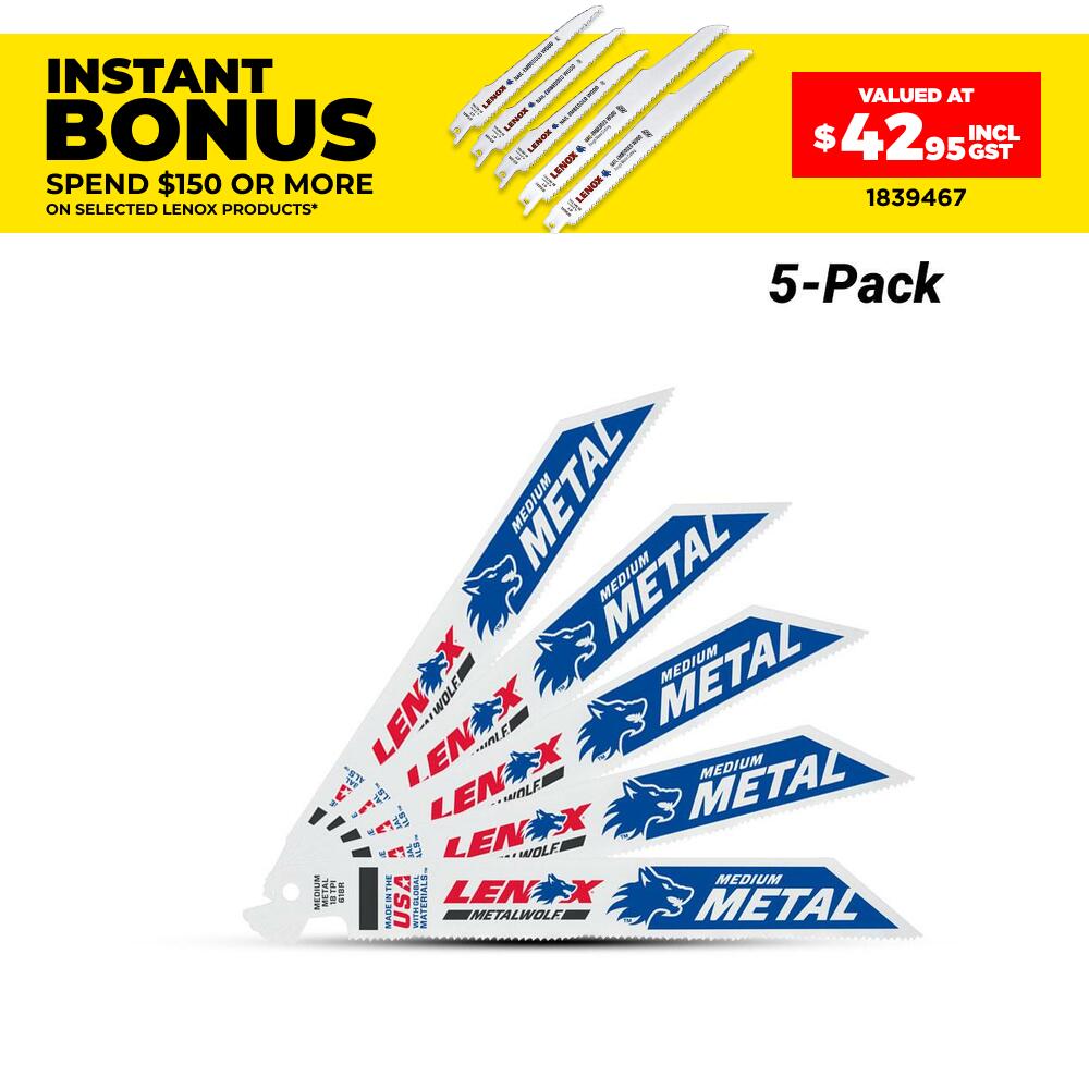 Lenox 20566618R 150mm 18TPI Reciprocating Bi-Metal Saw Blade - 5 Pack