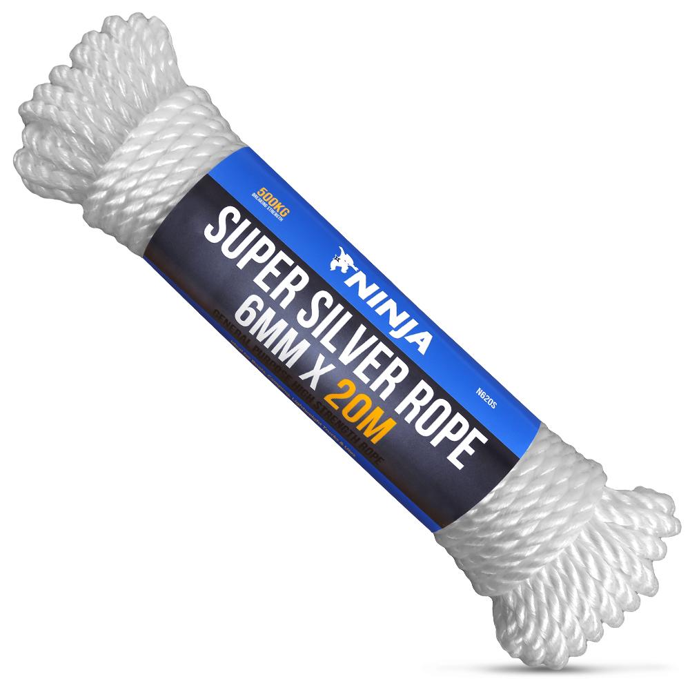 Ninja N620S White 6mm x 20m Super Silver Rope - 500kg Breaking