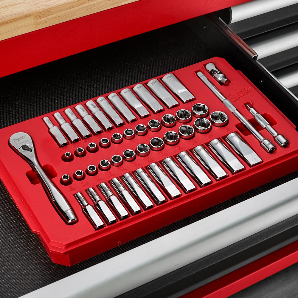 Milwaukee 48229004 50pce 1 4 Drive Ratchet Socket SAE Imperial Metric Set