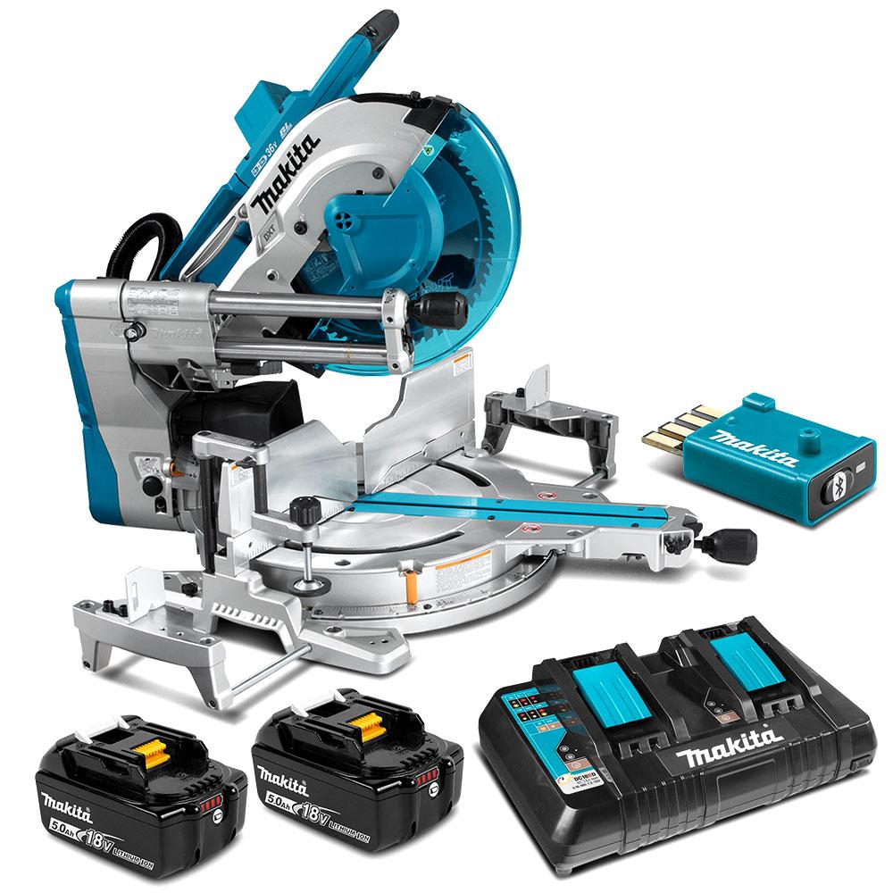 Makita DLS211PT2U 36V 18V x 2 5.0Ah Li ion Cordless Brushless AWS 305mm 12 Slide Compound Mitre Saw Combo Kit