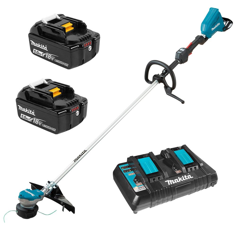 Makita DUR368LPT2 36V 18V x 2 5.0Ah Li ion Cordless Brushless Straight Shaft Loop Handle Line Trimmer Combo Kit