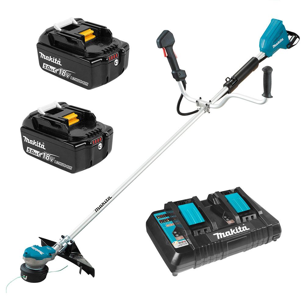 Makita DUR368APT2 36V 5.0Ah 18V x 2 Li ion Cordless Brushless Straight Shaft U Handle Line Trimmer Kit