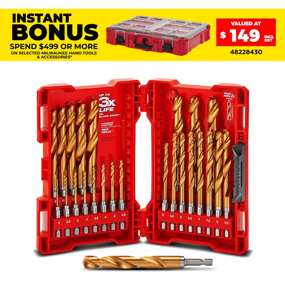 Milwaukee 48894861 25pce SHOCKWAVE RED HELIX Metric Titanium Drill