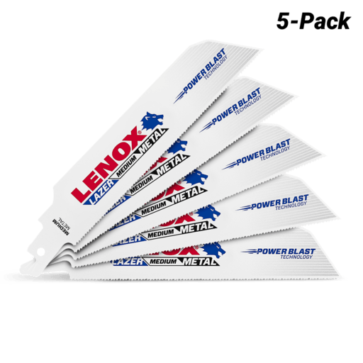 LENOX Tools 21069618GR Gold Power Arc Reciprocating Saw Blade, For Medium Metal, Sheet Metal Cutting, 6-inch, 18 TPI, 5-Pack - Express Tool Supply