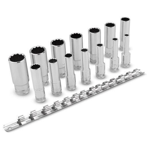 Daytona D38METSETD 14pce 3 8 Drive 12 Point 6 19mm Metric Deep Socket Set