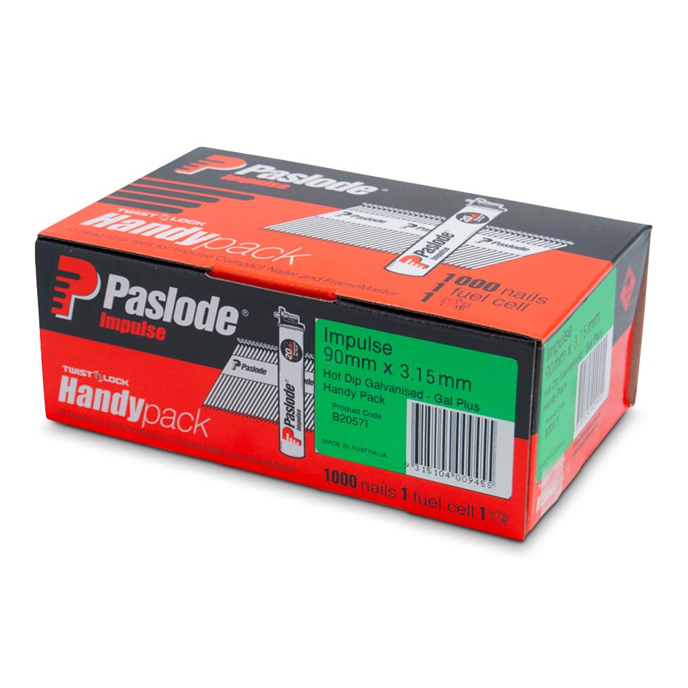 Paslode B20571 Handy Pack 90mm x 3.15mm Hot Dipped Galvanised Impulse D Head Nails with Fuel