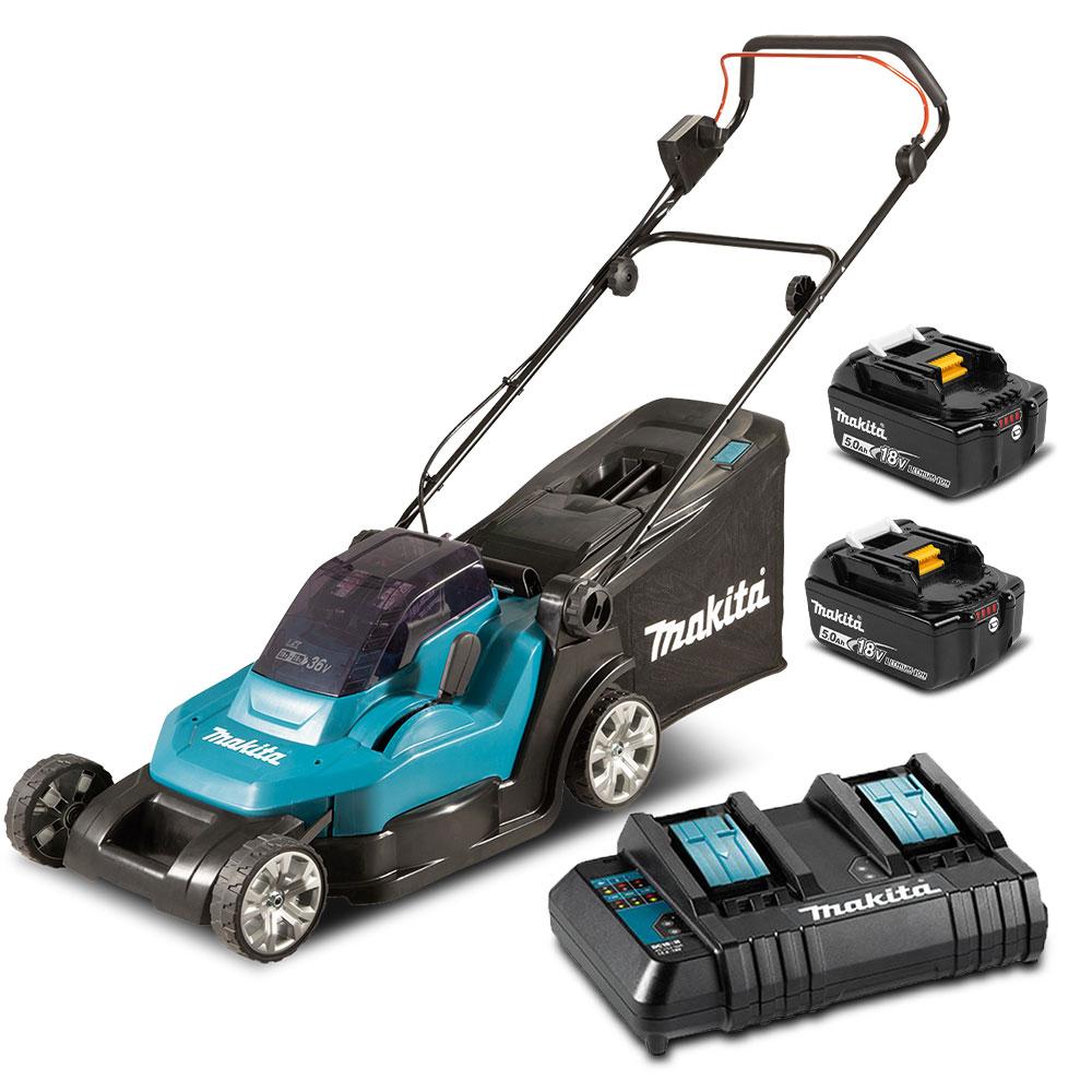Makita DLM432CT2 36V 18V X 2 5.0Ah Li ion Cordless 430mm 17 Lawn Mower Combo Kit