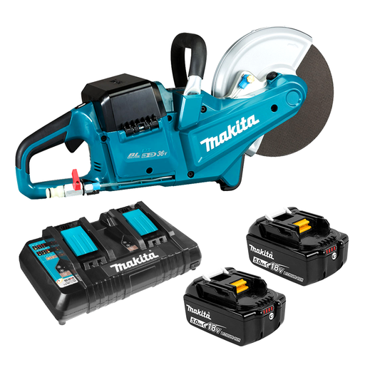 Makita DCE090PT2 36V 18V x 2 5.0Ah Li ion Cordless Brushless 230mm 9 Power Cut Concrete Saw Combo Kit