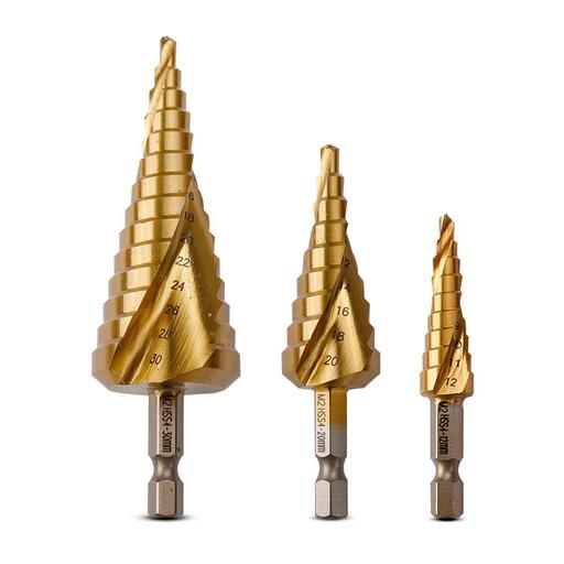 Xtorque XM23 3pce Metric M2 HSS Spiral Flute Step Drill Bit Set
