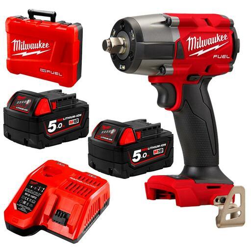 Milwaukee M18FMTIW2F12 502C 18V 5.0Ah Li Ion Brushless Cordless 1 2 Mid Torque Impact Wrench with Friction Ring Combo Kit