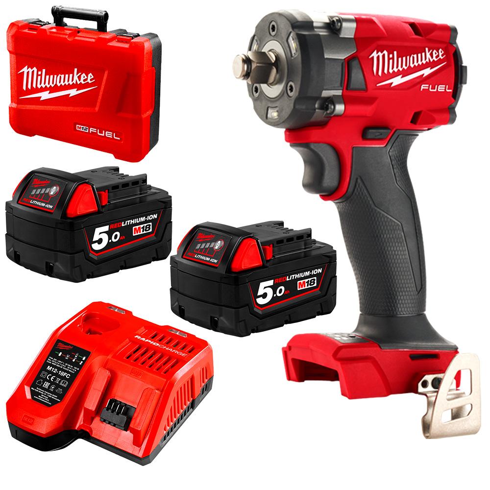 Milwaukee M18FIW2F12 502C 18V 5.0Ah Li Ion Cordless Fuel 1 2 Compact Impact Wrench with Friction Ring Combo Kit
