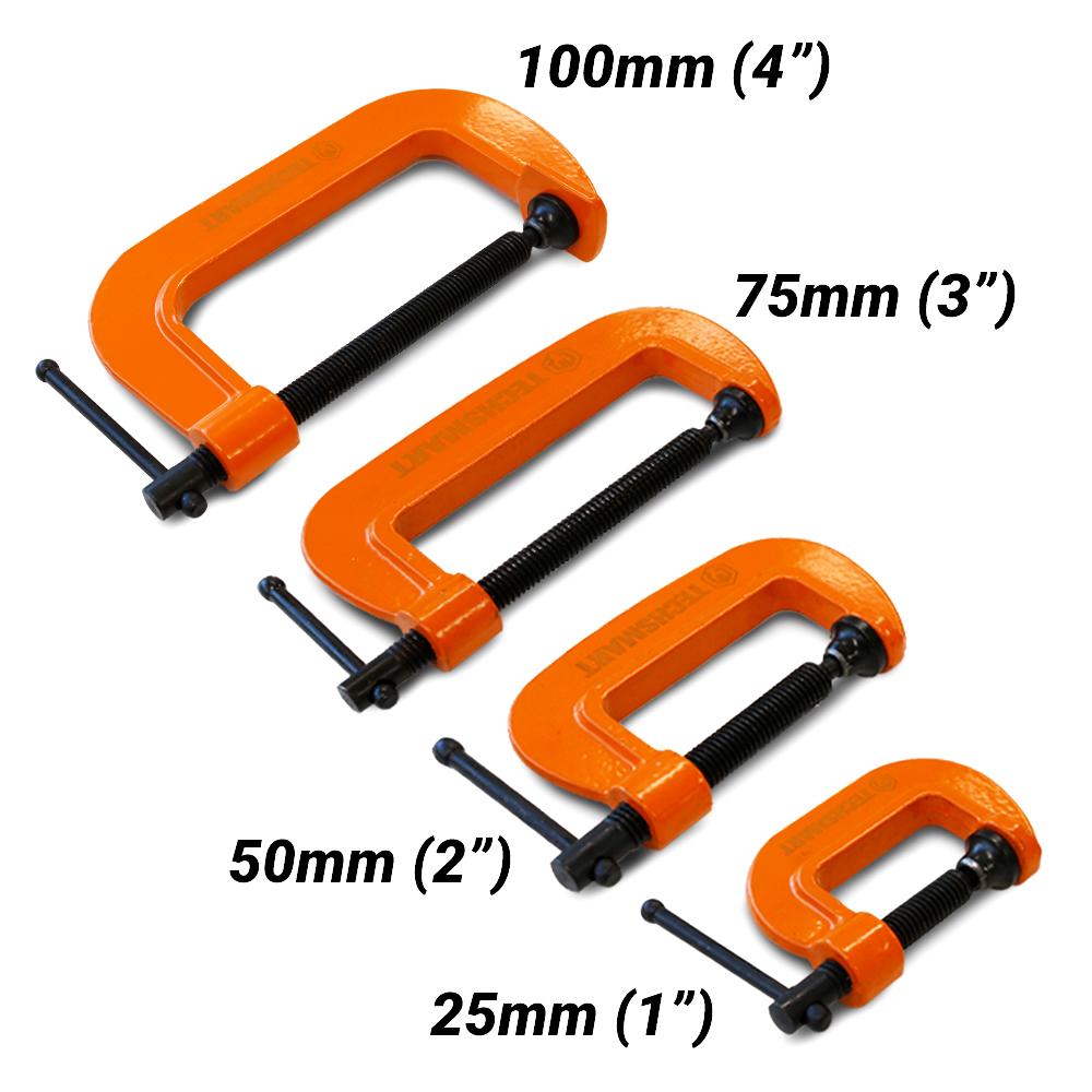 Techsmart T4GC14 4pce 25mm 100mm Gerneal Purpose G Clamp Set