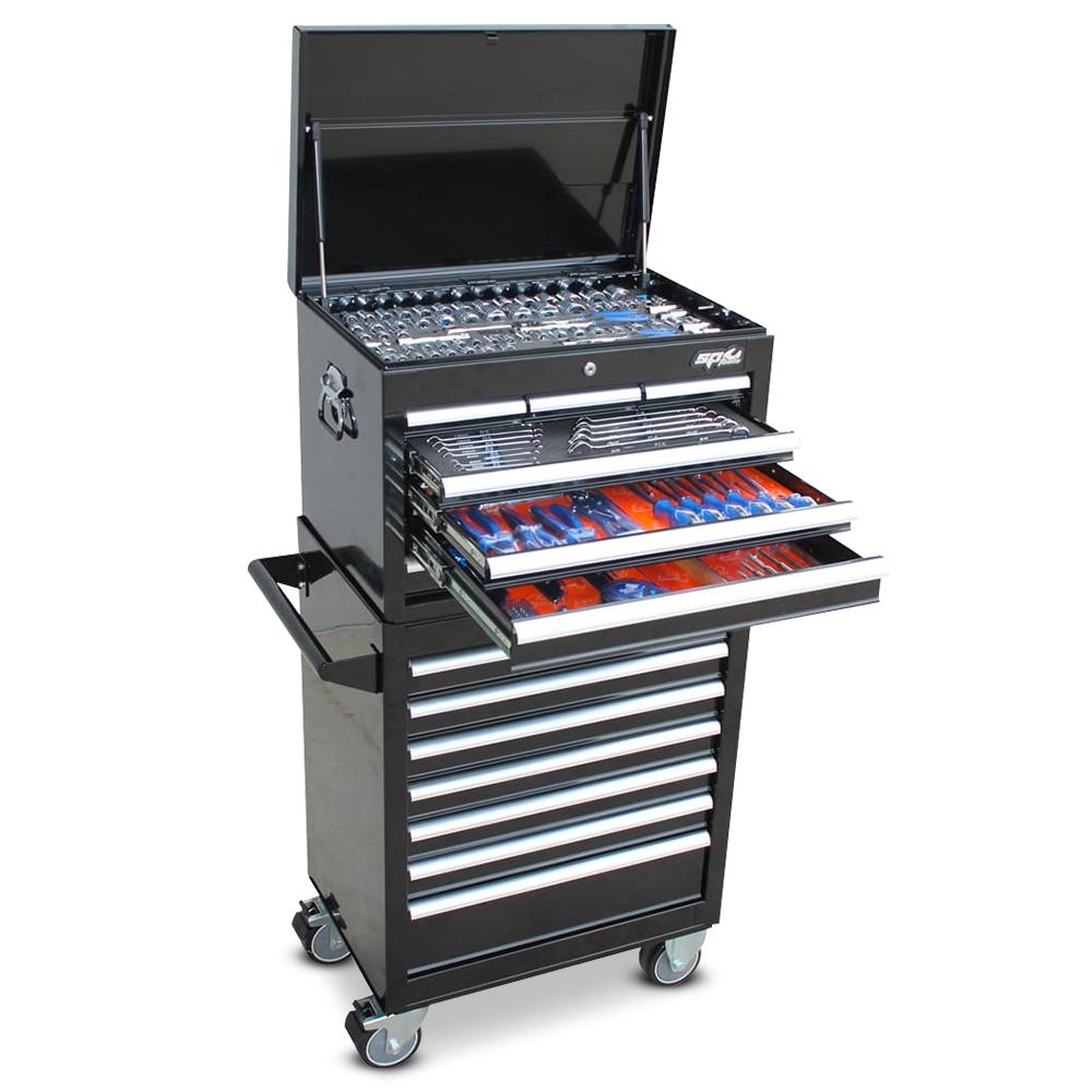 SP Tools SP50125X 293pce Metric SAE Tool Kit in 15 Drawer Custom Series Roller Cabinet Tool Box with EVA Foam Trays