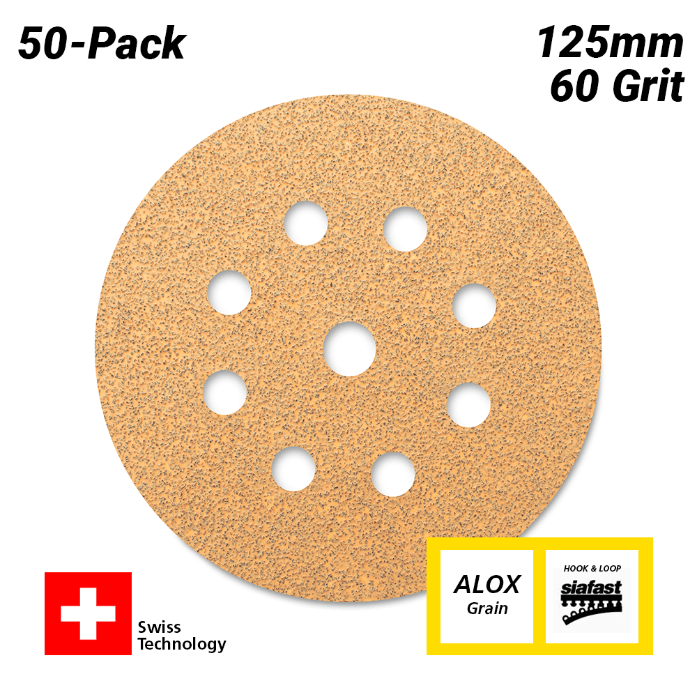 Sia Abrasives F03E02DD36 50 Pack 125mm 60 Grit Universal 9 Hole Hook Loop Sanding Disc