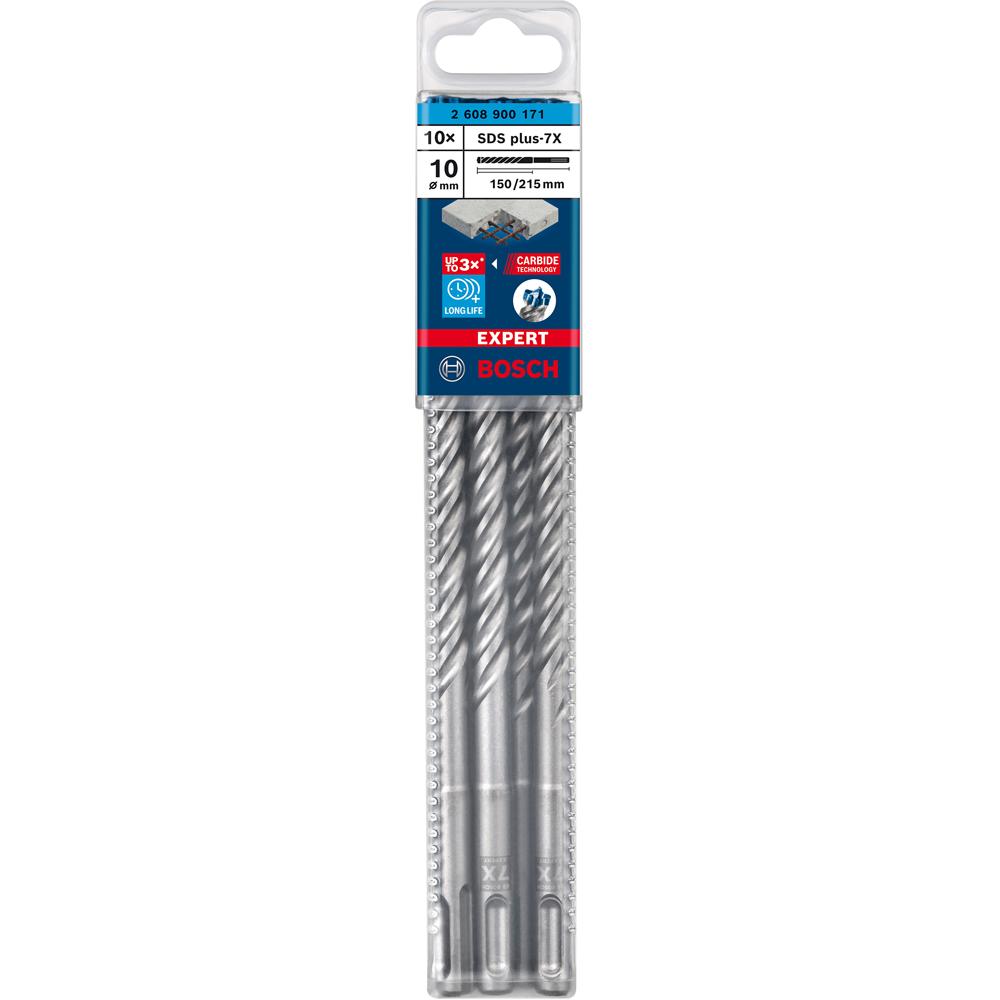 Pack De 10 Brocas SDS-plus-5 Bosch | 12 X 150 X 215 Mm, Para Hormigón Armado, Punta Centradora, Diseño Turbo De 4 Espirales, Indicador De Desgaste