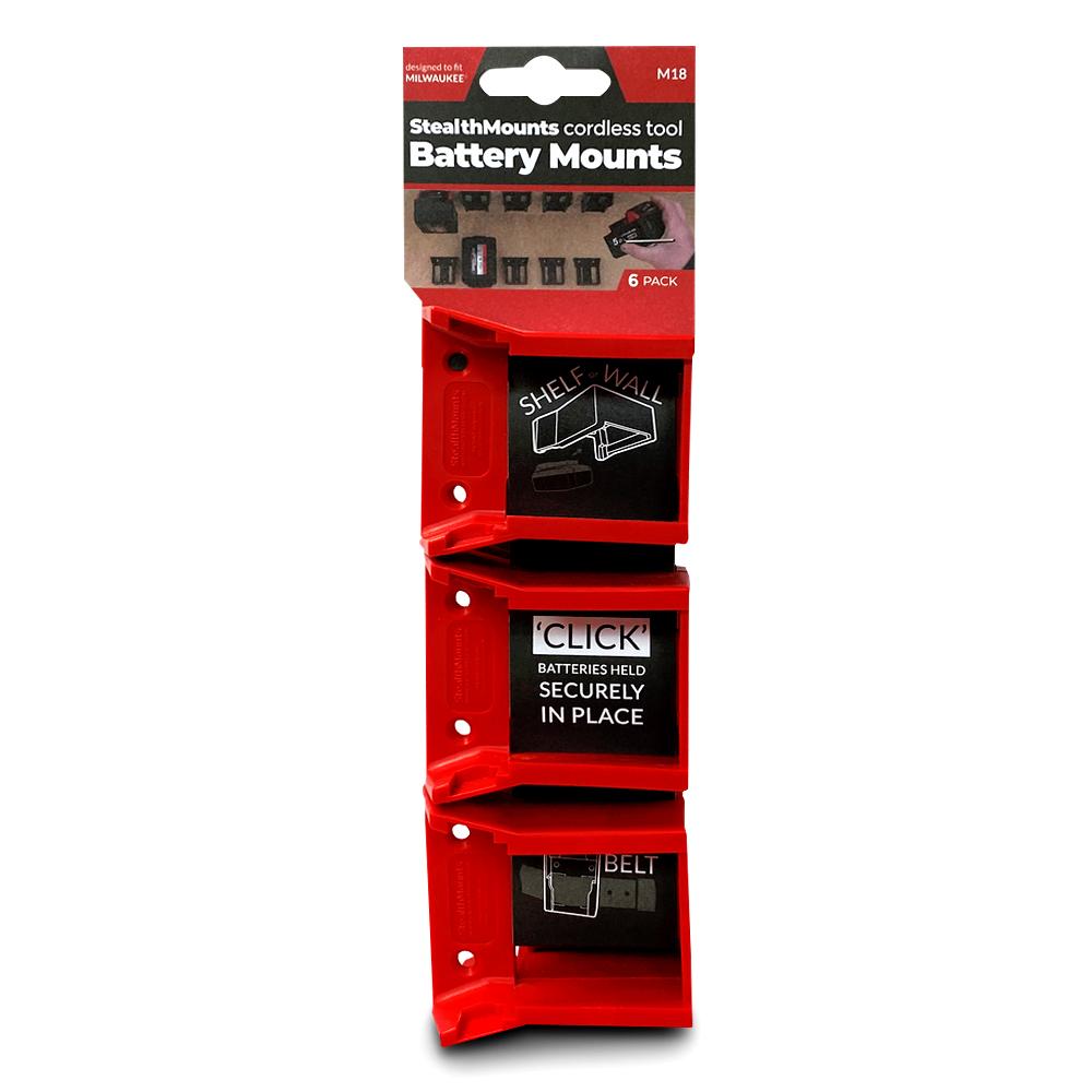 StealthMounts BM-MW18-RED-6 M18 Milwaukee 6-Pack Red Battery Mounts 