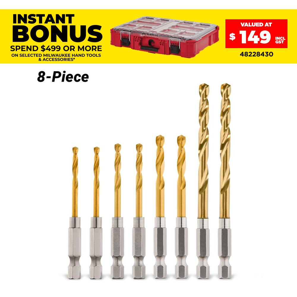 Milwaukee 48894868 8pce SHOCKWAVE Red Helix Titanium Drill Bit