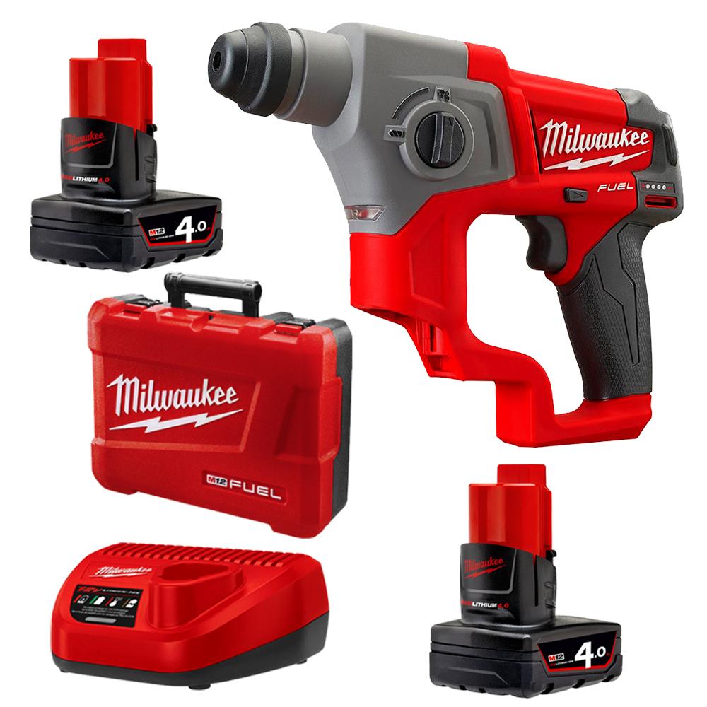 Milwaukee M12CH 402C 12V 4.0Ah Fuel Li Ion Cordless 16mm SDS Plus Rotary Hammer Combo Kit